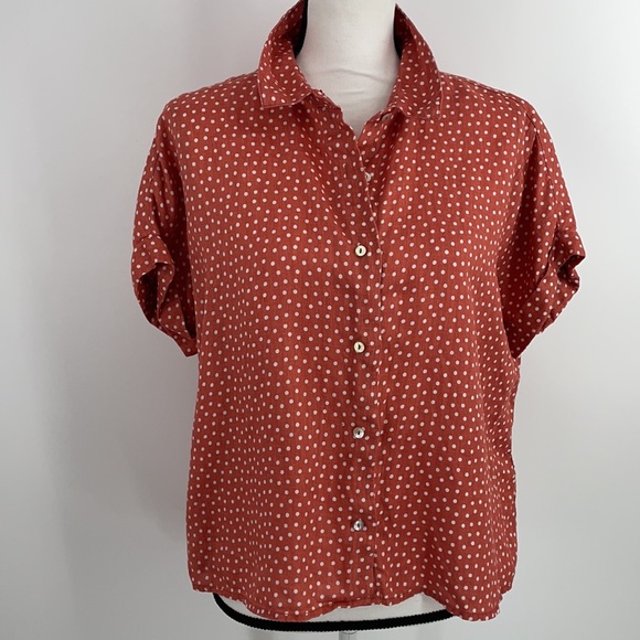 RACHEL ZOE Pure Linen Polka Dot Button Up Shirt S - Picture 2 of 8